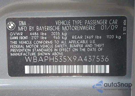 2009 BMW 328I from USA, damaged, VIN WBAPH535X9A437536